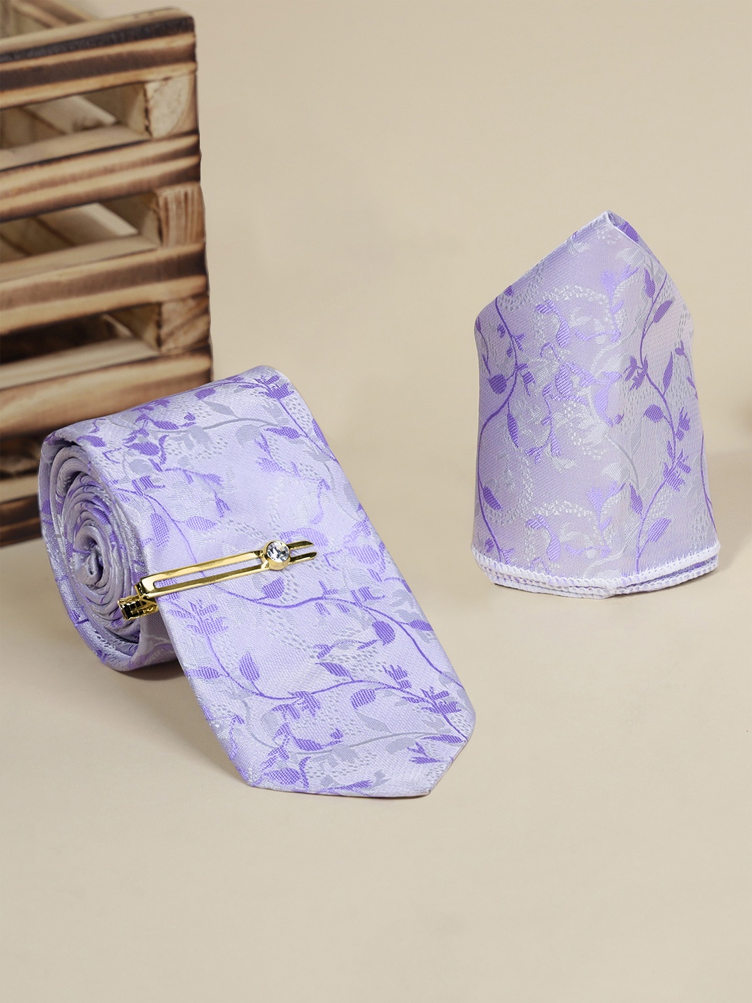 

LOUIS STITCH Men Silk Necktie Accessory Gift Set, Purple