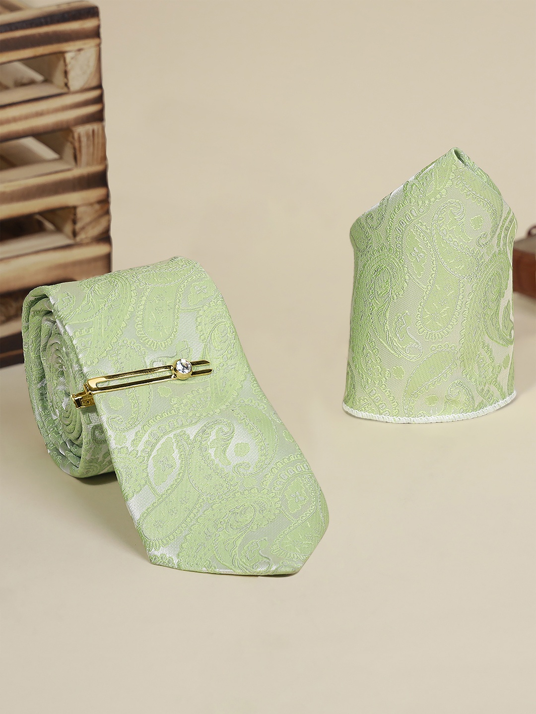 

LOUIS STITCH Men Silk Necktie Accessory Gift Set, Green