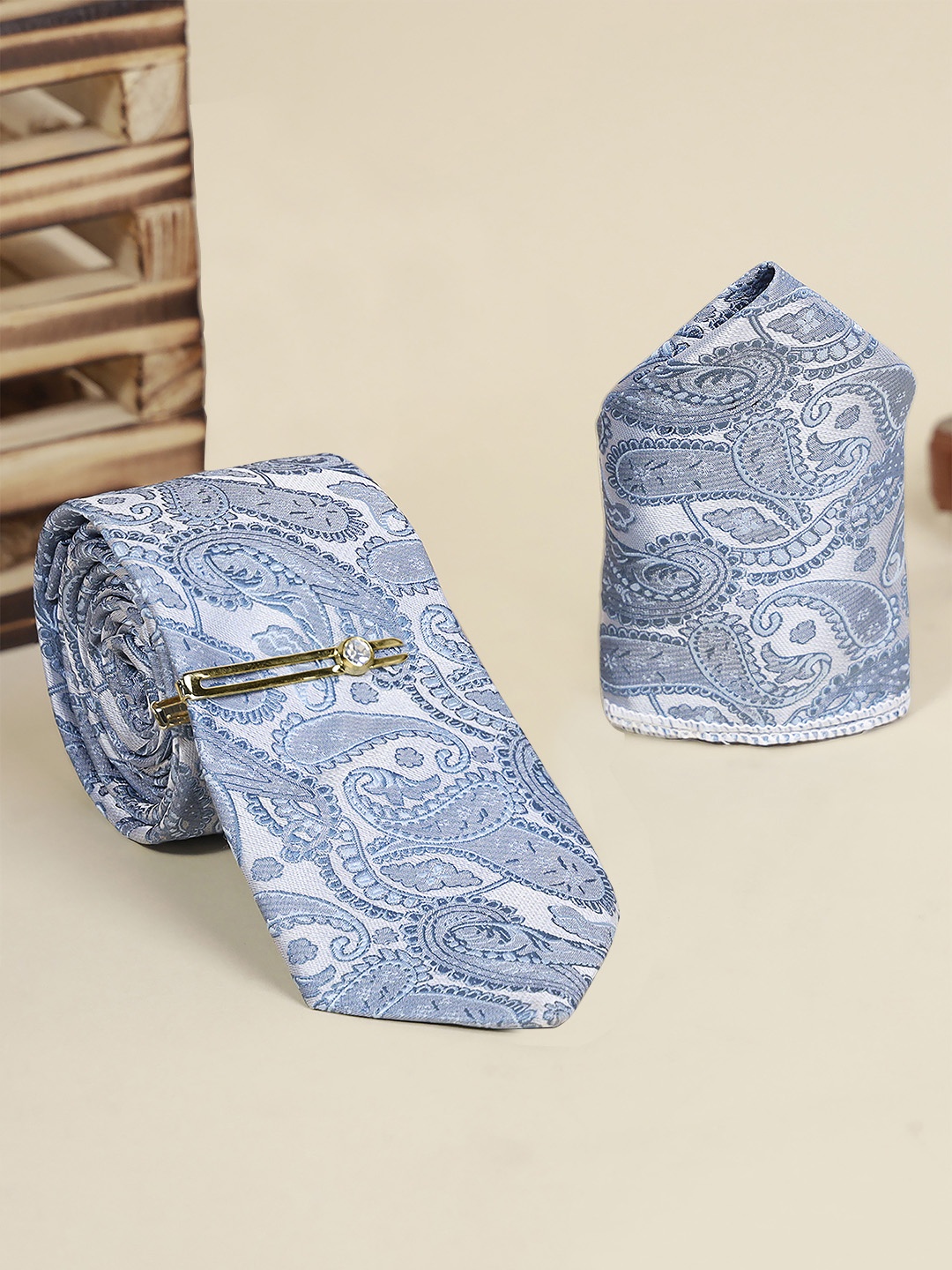 

LOUIS STITCH Men Silk Necktie Accessory Gift Set, Grey
