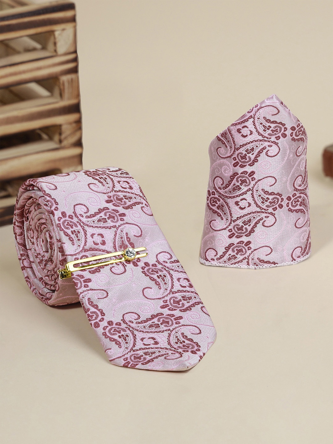 

LOUIS STITCH Men Silk Necktie Accessory Gift Set, Pink
