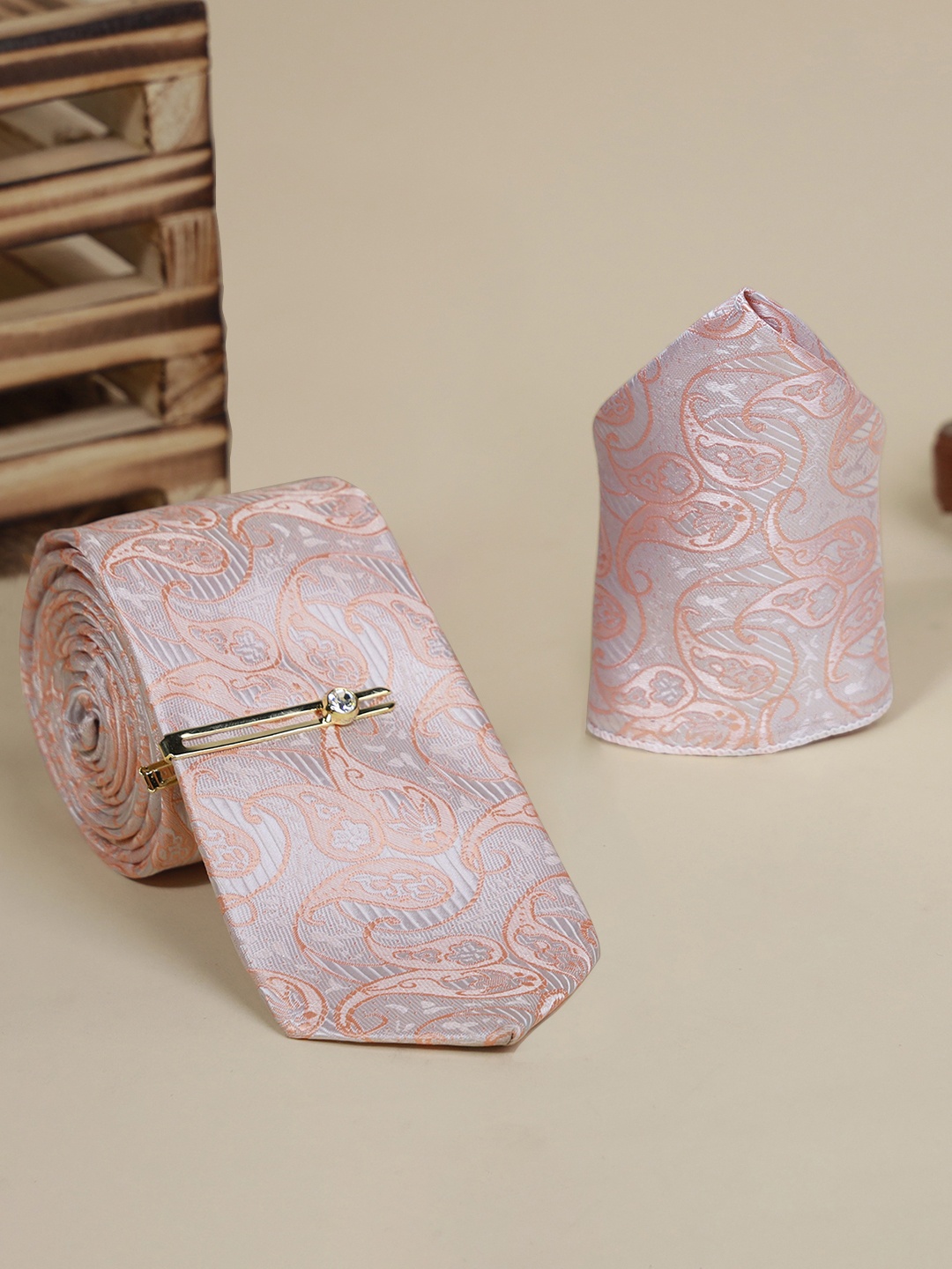 

LOUIS STITCH Men Neck Tie Silk Accessory Gift Set, Peach