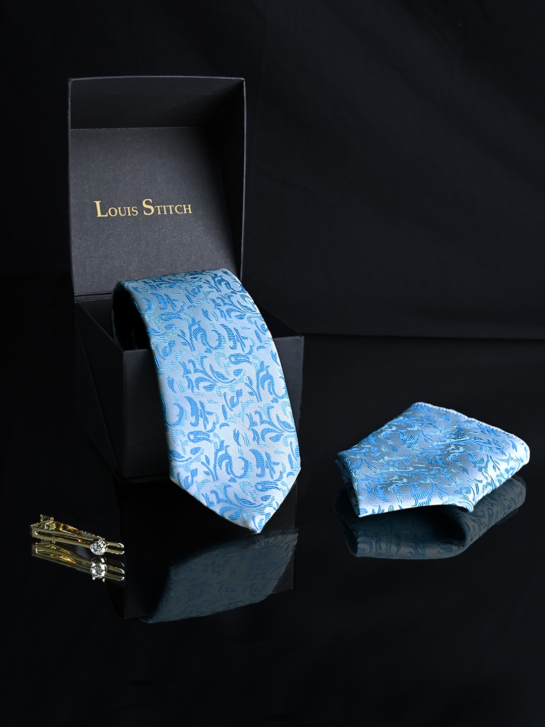 

LOUIS STITCH Men Neck Tie Silk Accessory Gift Set, Blue