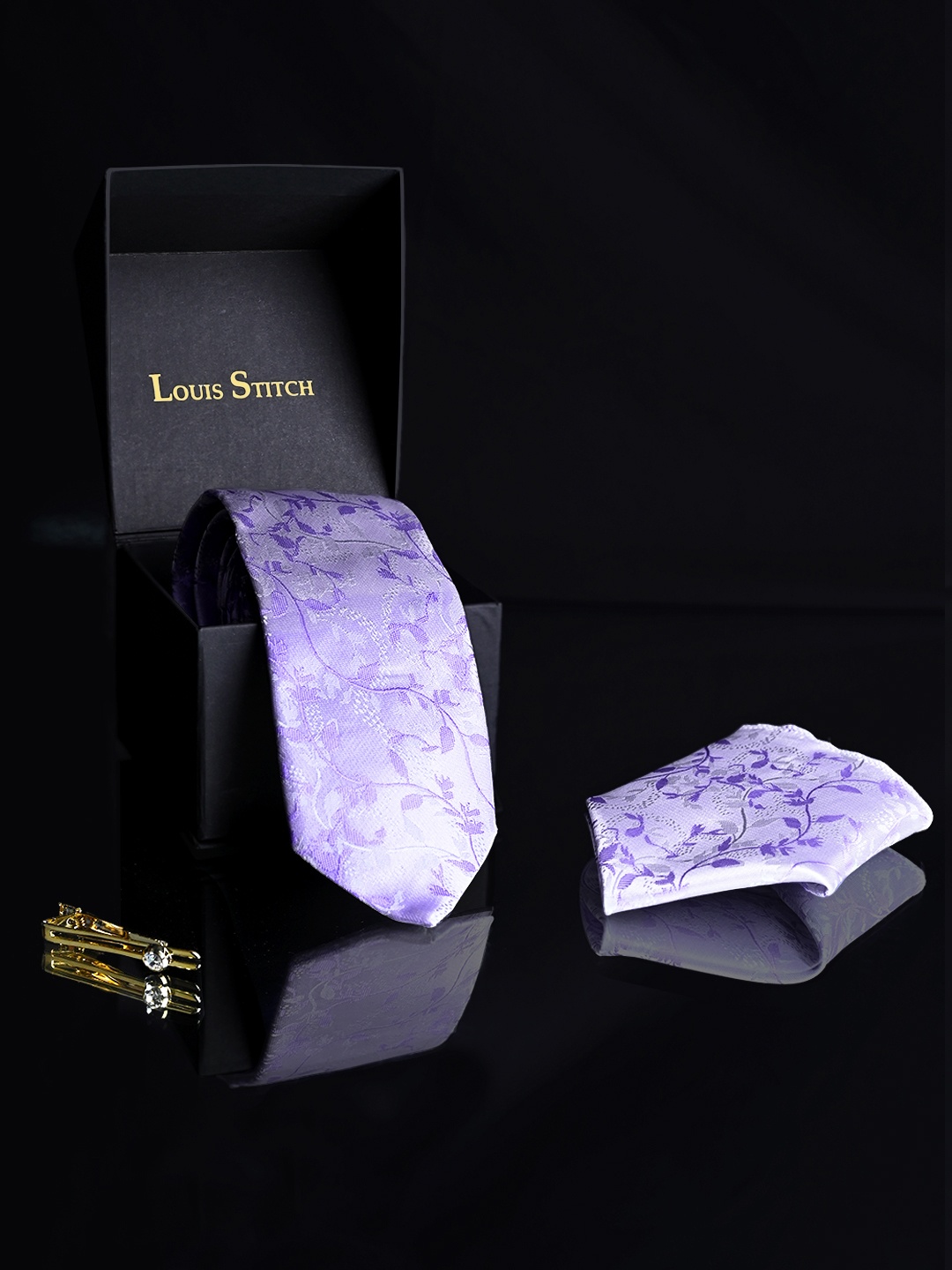 

LOUIS STITCH Men Silk Necktie Accessory Gift Set, Purple