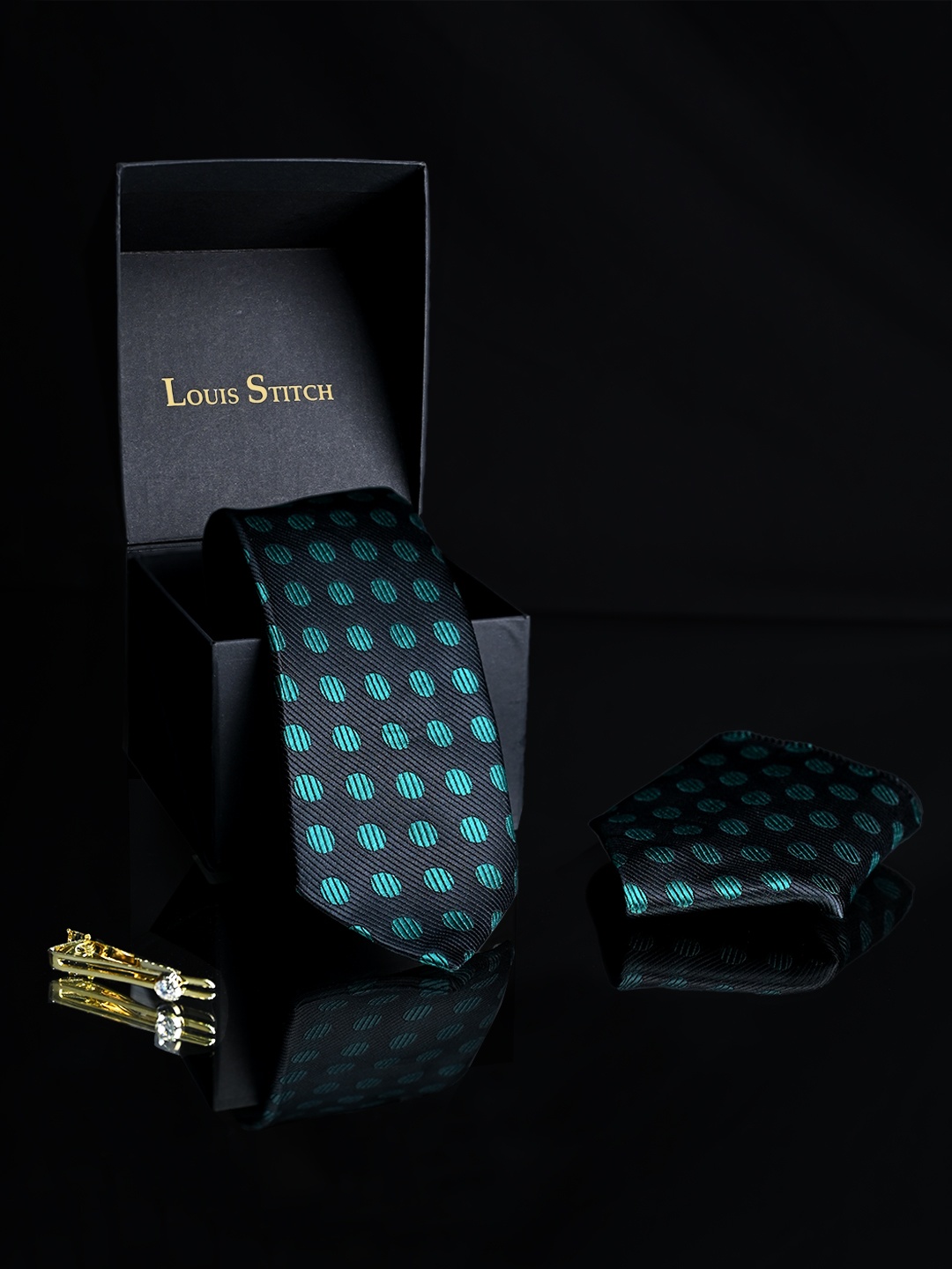 

LOUIS STITCH Men Silk Necktie Accessory Gift Set, Green