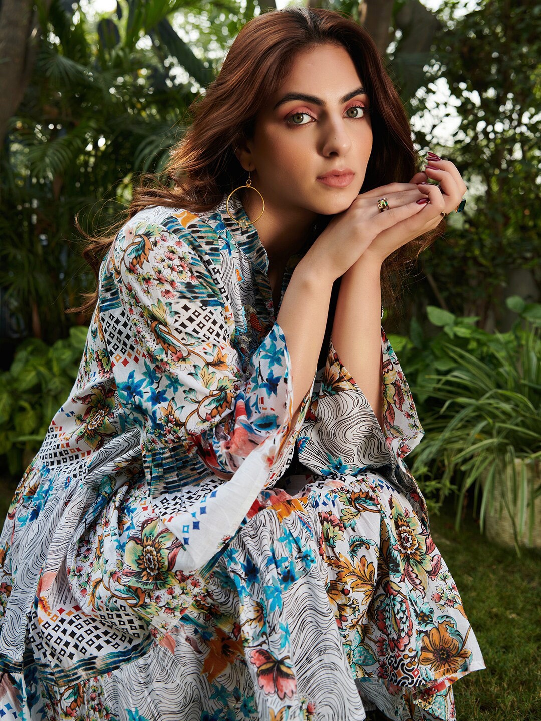 

CIN CIN Floral Printed Mandarin Collar Fit & Flare Dress, Multi