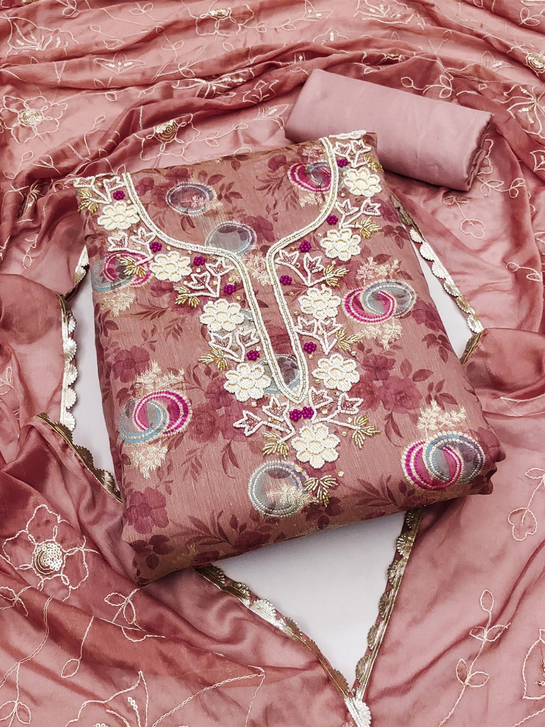 

MAHALASA Embroidered Unstitched Dress Material, Pink