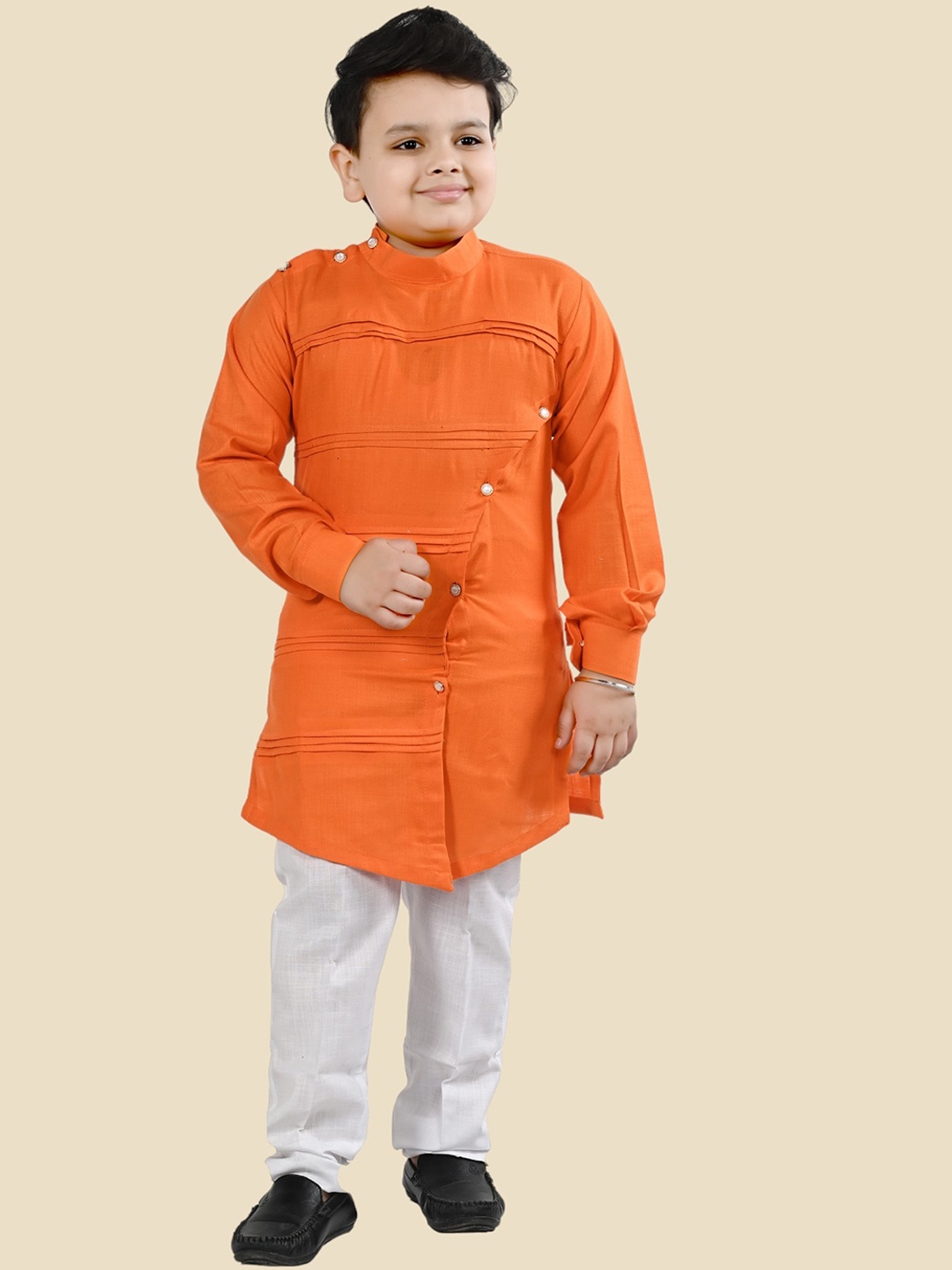 

BT DEZINES Boys Angrakha Pure Cotton Kurta with Pyjamas, Orange