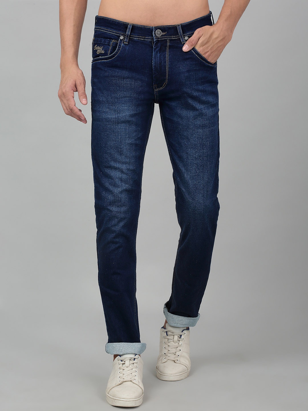 

Cantabil Men Mid Rise Clean Look Light Fade Cotton Jeans, Blue
