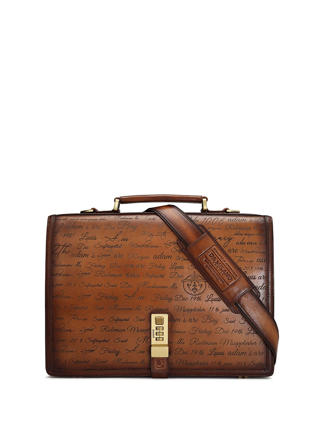 

Da Milano Men Printed Leather Messenger Bag, Brown
