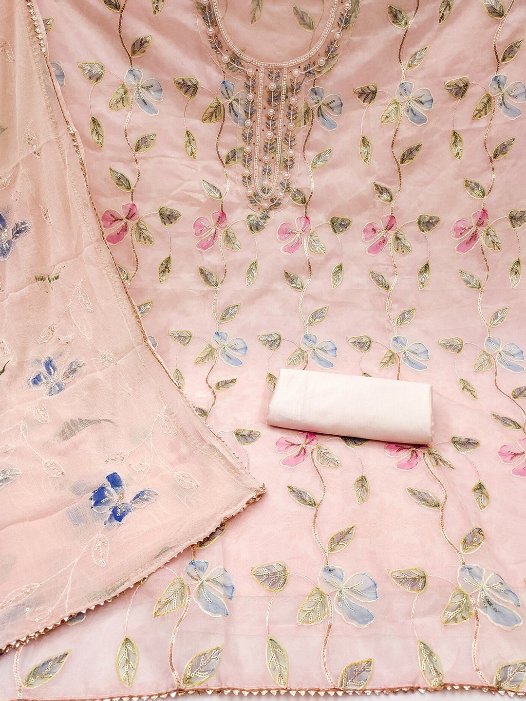 

MAHALASA Embroidered Unstitched Dress Material, Pink