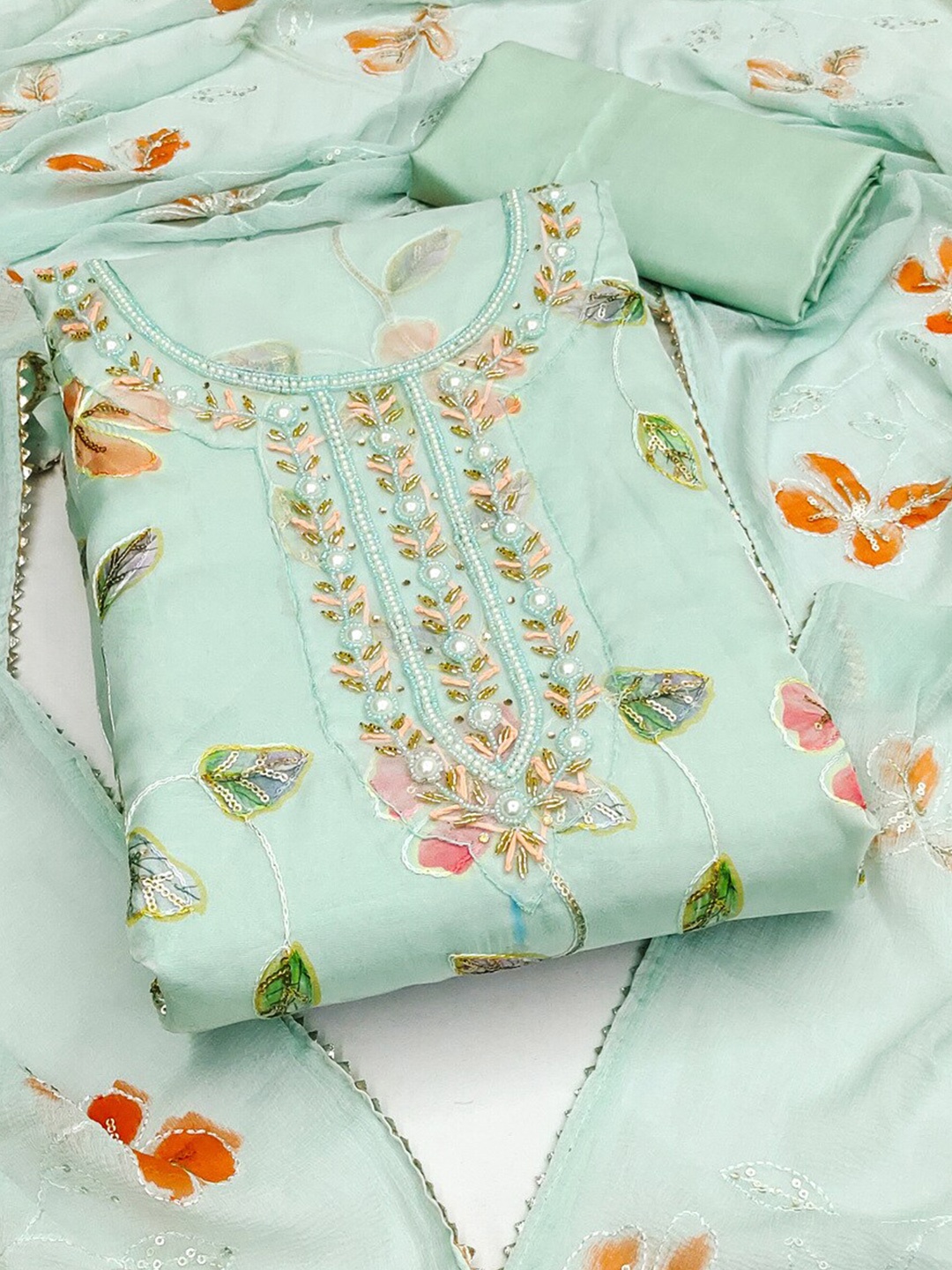 

MAHALASA Embroidered Unstitched Dress Material, Turquoise blue