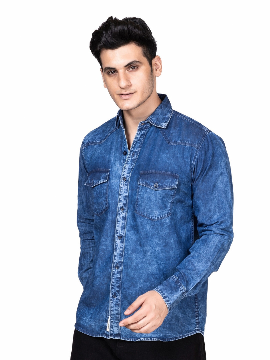 

TBS- THE BARGAIN STREET Standard Faded Opaque Cotton Casual Denim Shirt, Blue