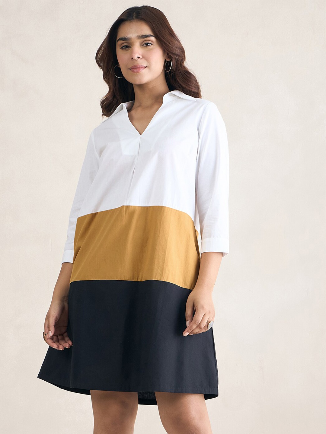 

FEMMELLA Colourblocked Shirt Dress, White