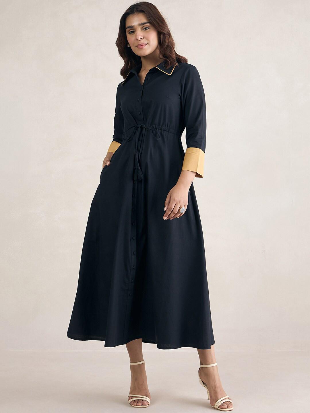 

FEMMELLA Cotton Shirt Midi Dress, Black