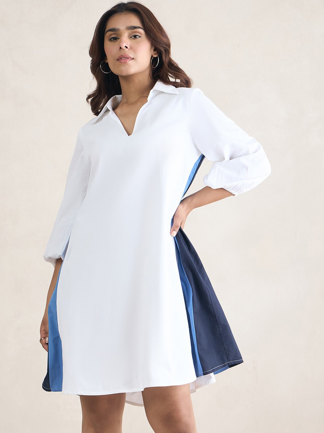

FEMMELLA Colourblocked Shirt Dress, White