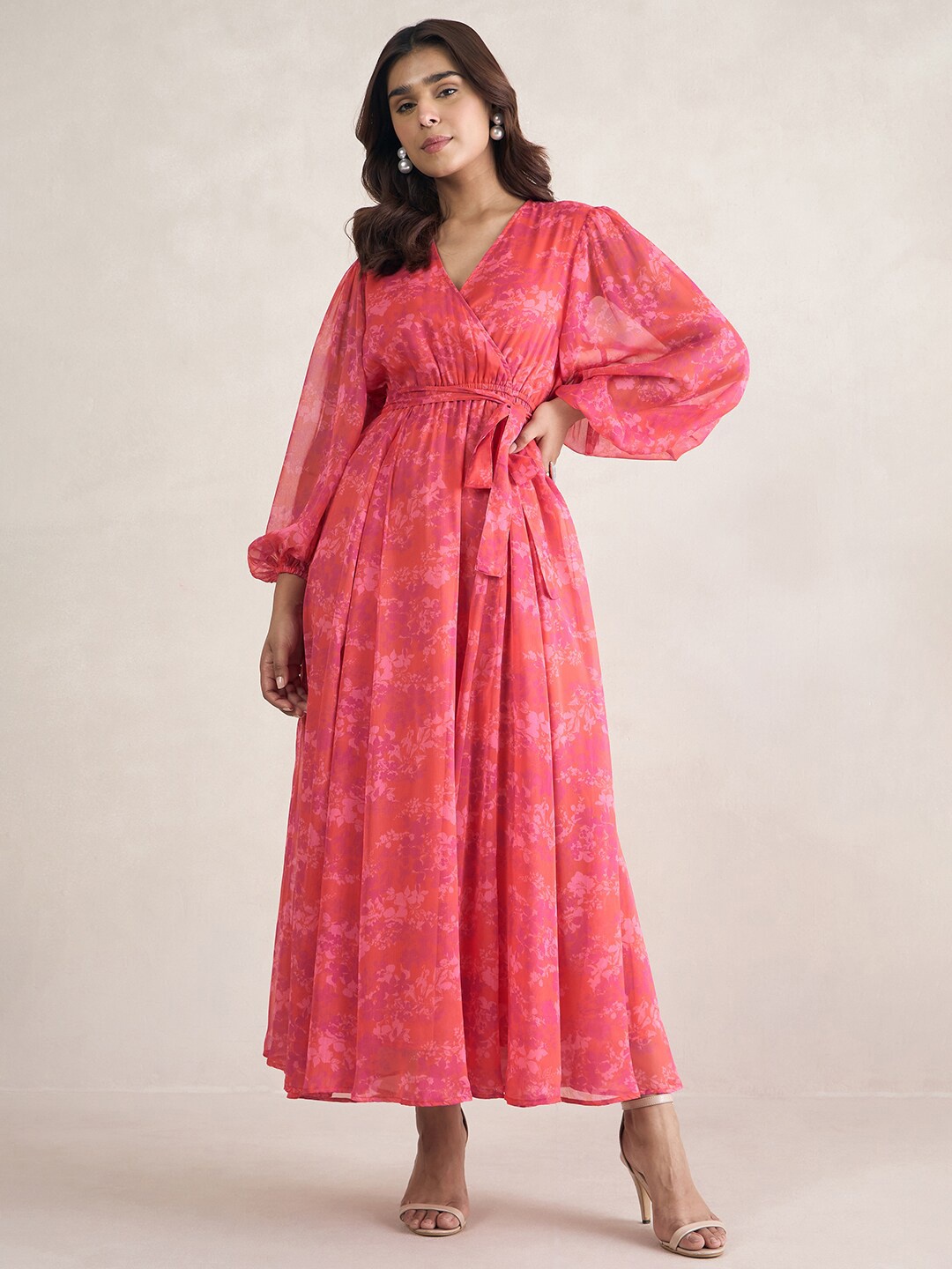 

FEMMELLA Floral Printed Warp Dress, Orange