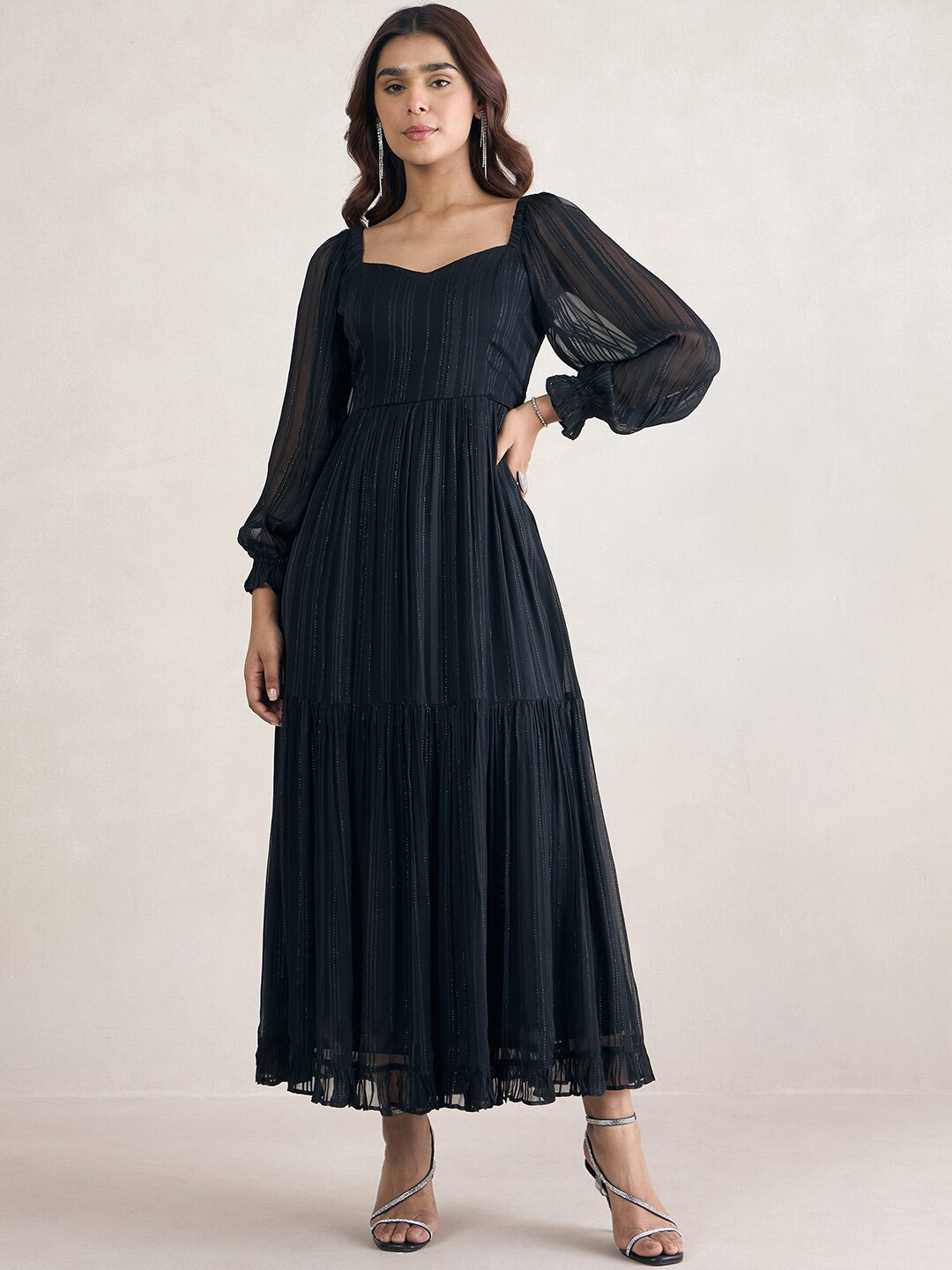 

FEMMELLA Sweetheart Neck Puff Sleeve Maxi Dress, Black