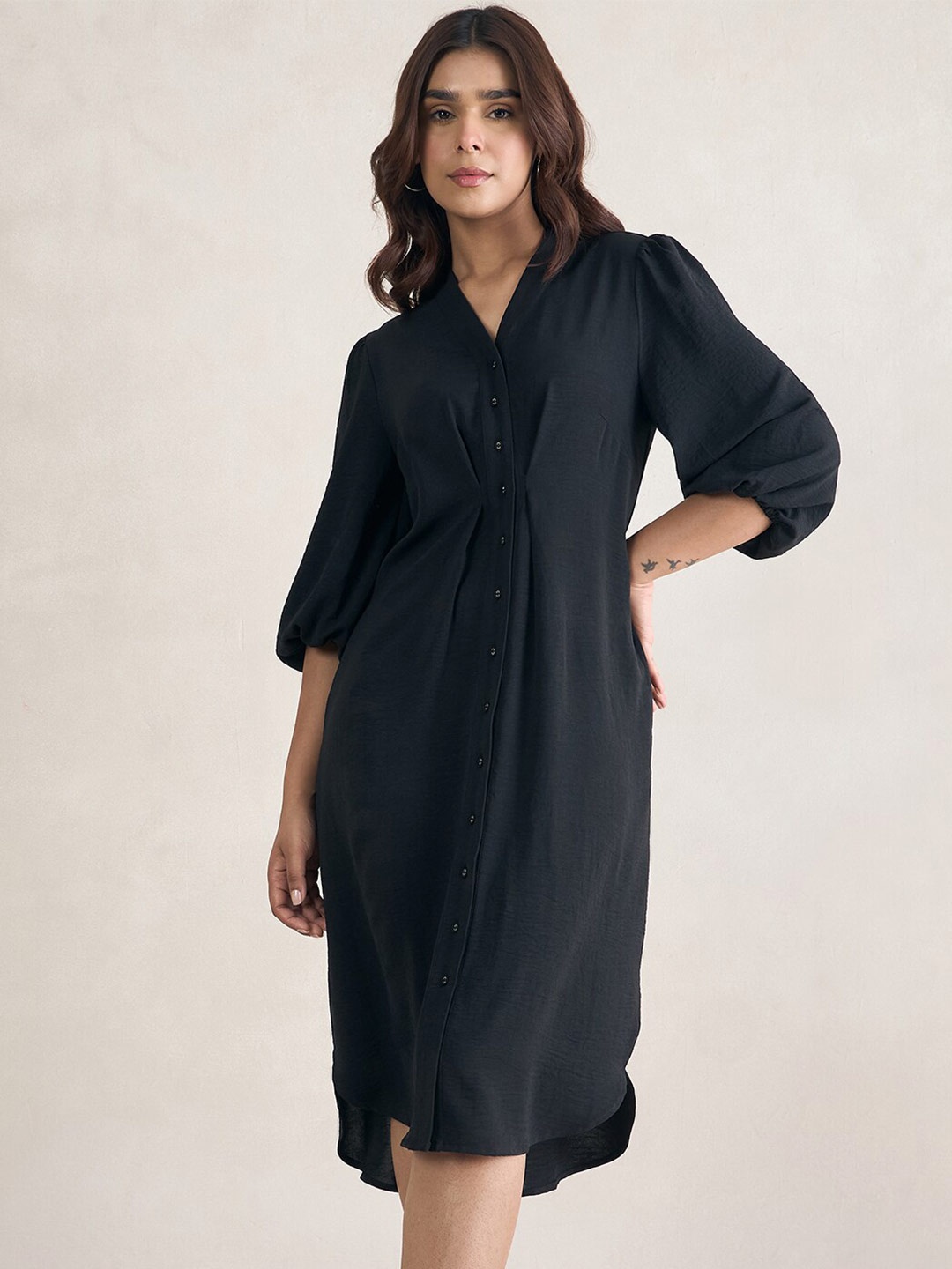 

FEMMELLA Puff Sleeve Shirt Dress, Black