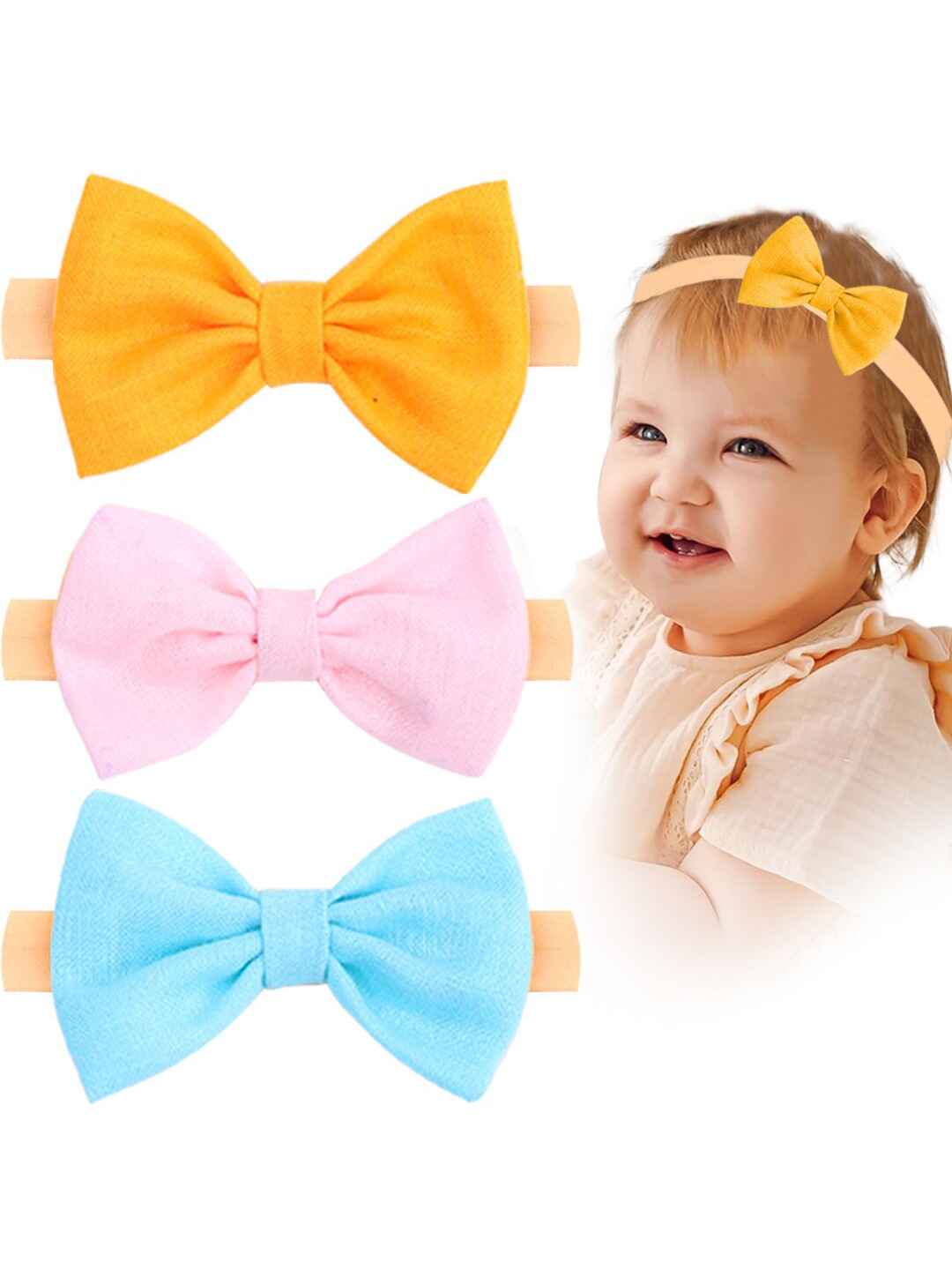 

Xivir Girls Set of 3 Bow Hairbands, Yellow