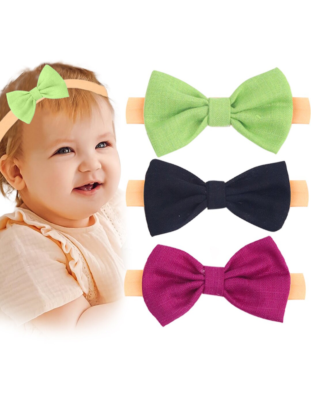 

Xivir Girls Set of 3 Bow Hairbands, Green