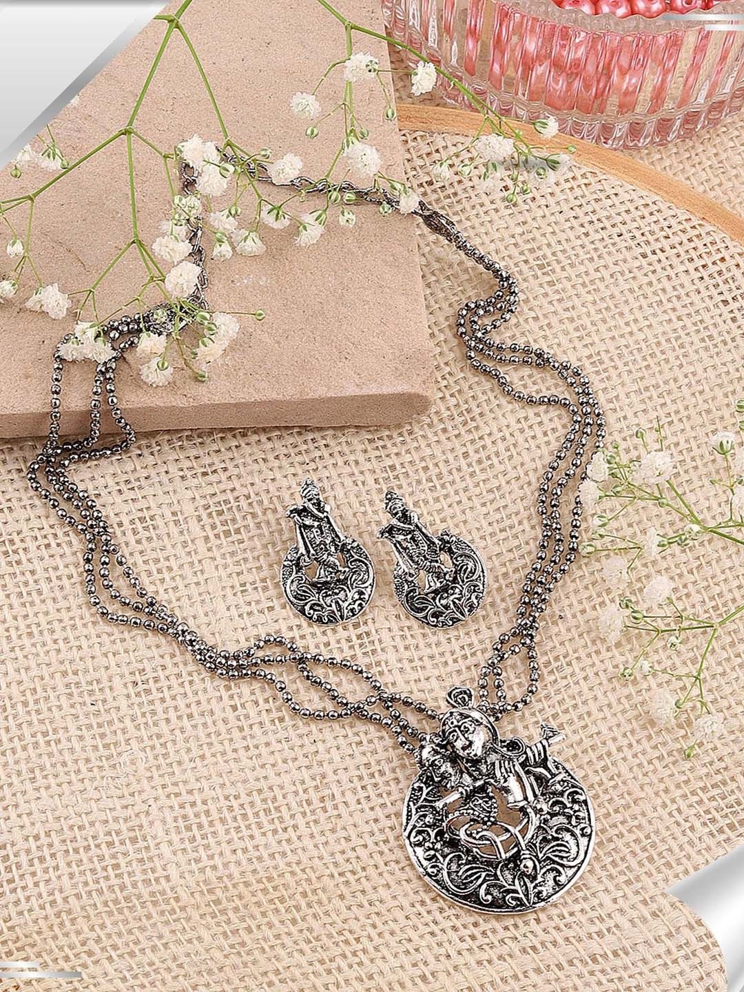 

MANSIYAORANGE Silver-Plated Oxidised Jewellery Set