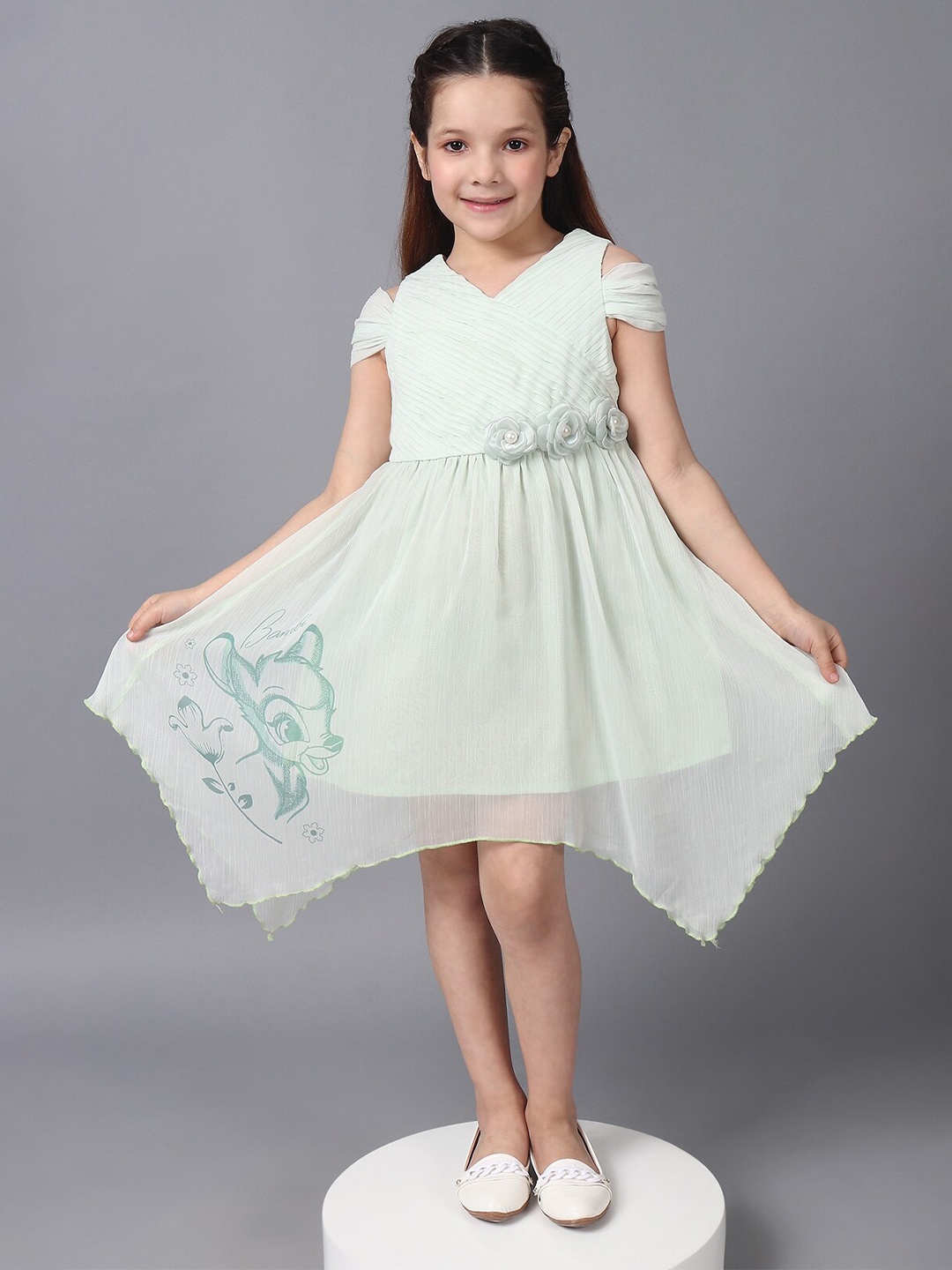 

One Friday Girls Cold-Shoulder Fit & Flare Dress, Green