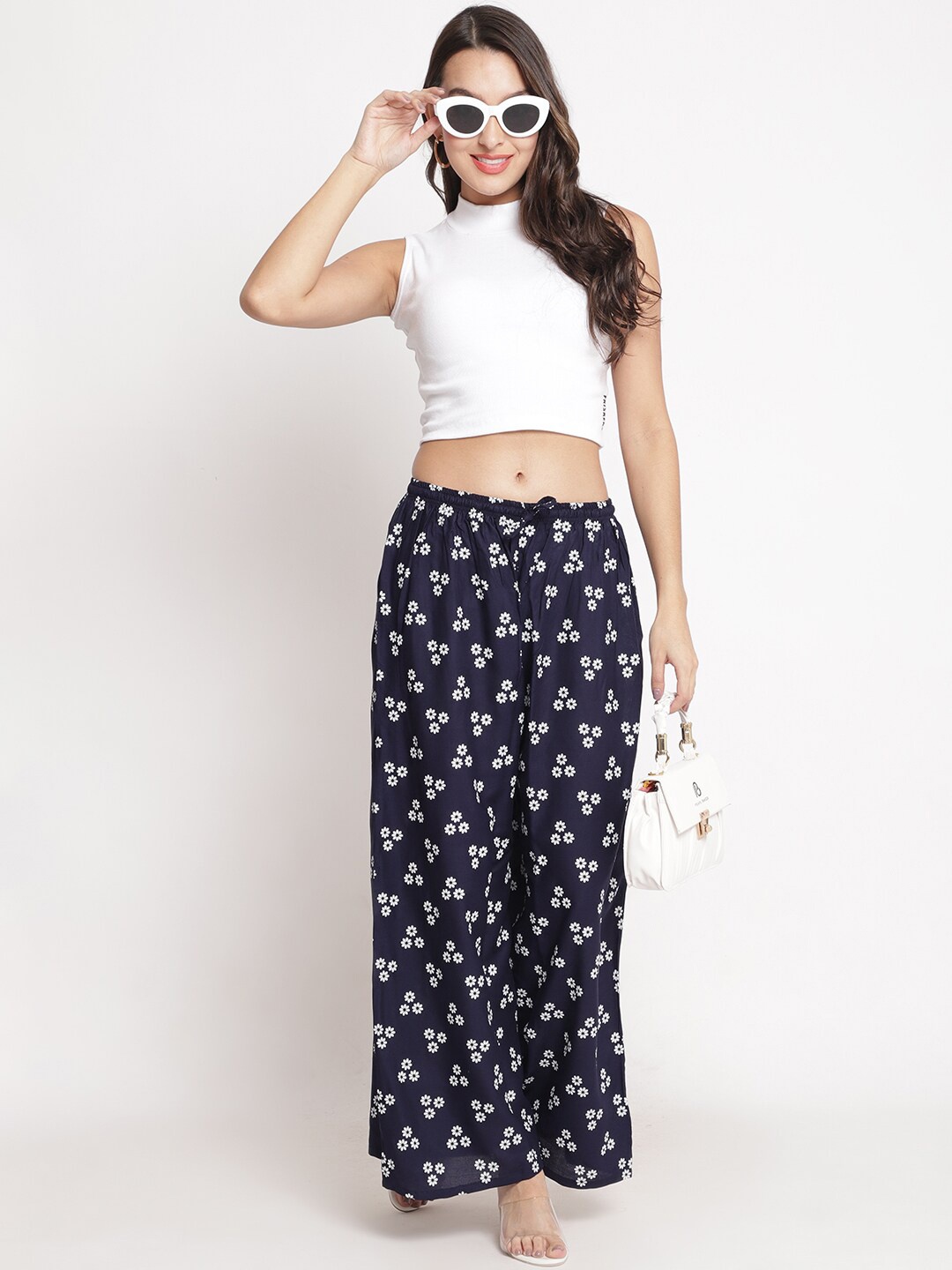 

Jinfo Floral Printed Flared Palazzos, Blue