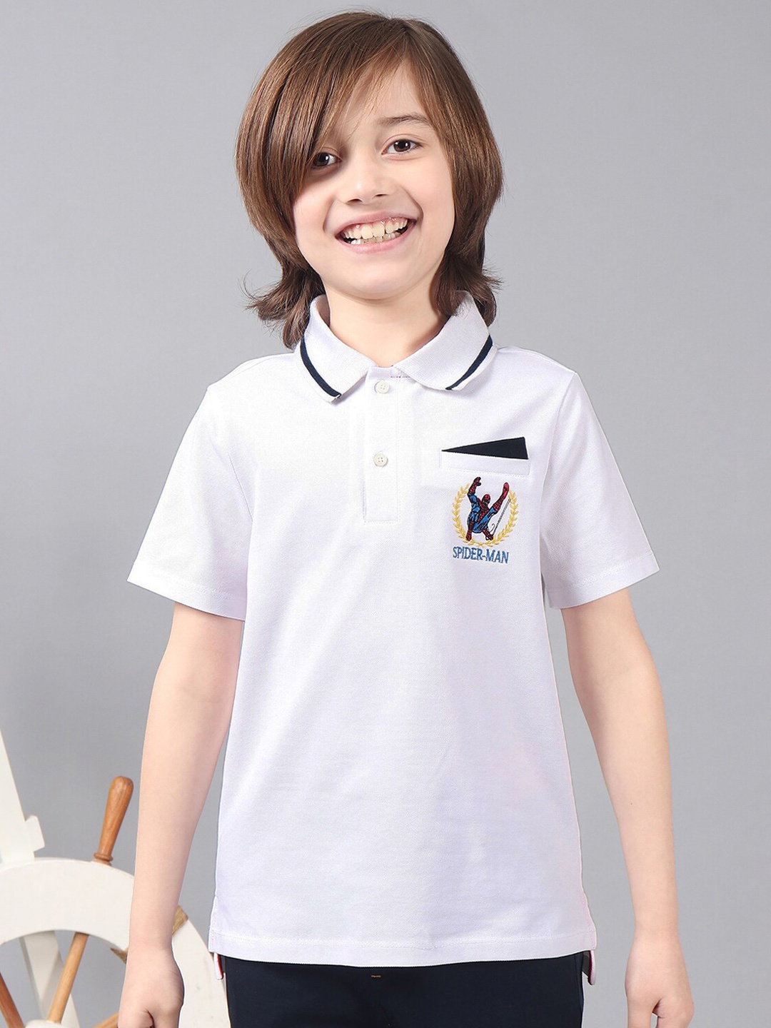 

One Friday Boys Humour and Comic Polo Collar Cotton T-shirt, White