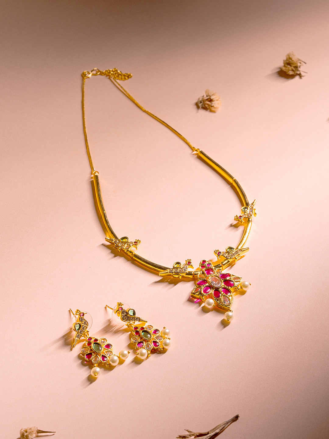 

VIRAASI Gold Plated Stone Studded & beaded Jewellery Set