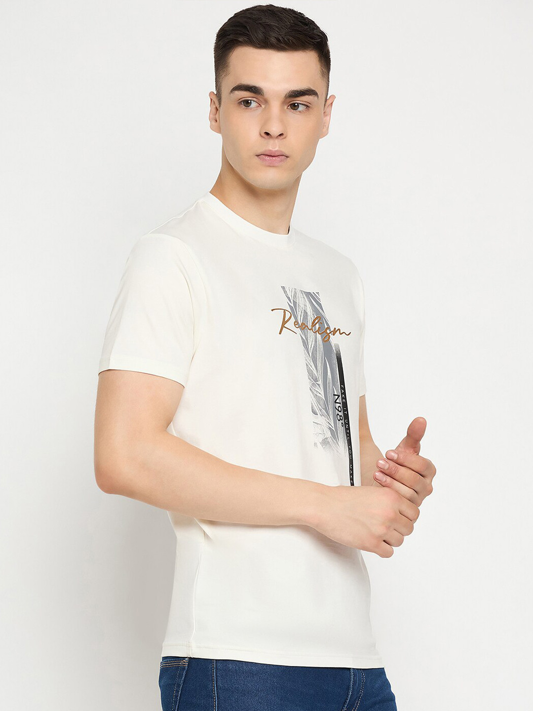 

98 Degree North Typography Printed Pure Cotton T-shirt, Off white