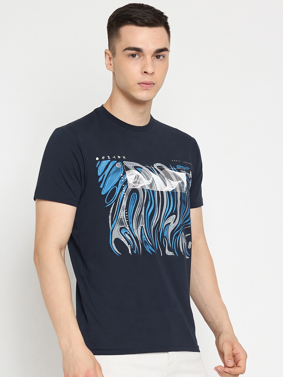 

98 Degree North Graphic Printed Pure Cotton T-shirt, Navy blue