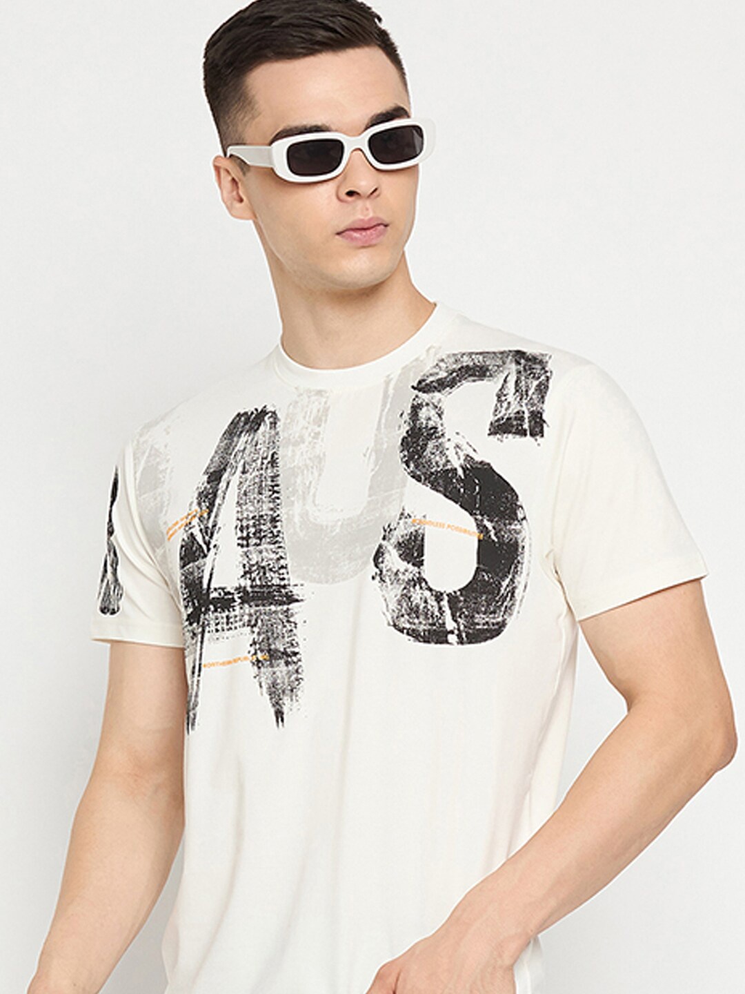 

98 Degree North Typography Printed Round Neck Short Sleeves Pure Cotton T-shirt, Off white