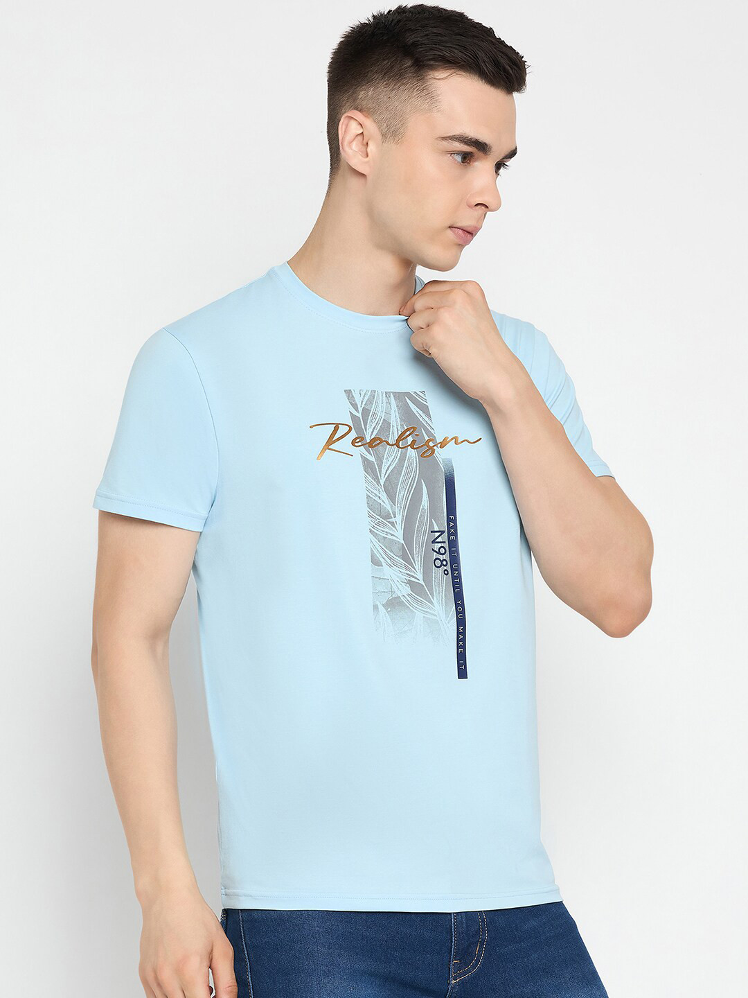 

98 Degree North Typography Printed Pure Cotton T-shirt, Blue