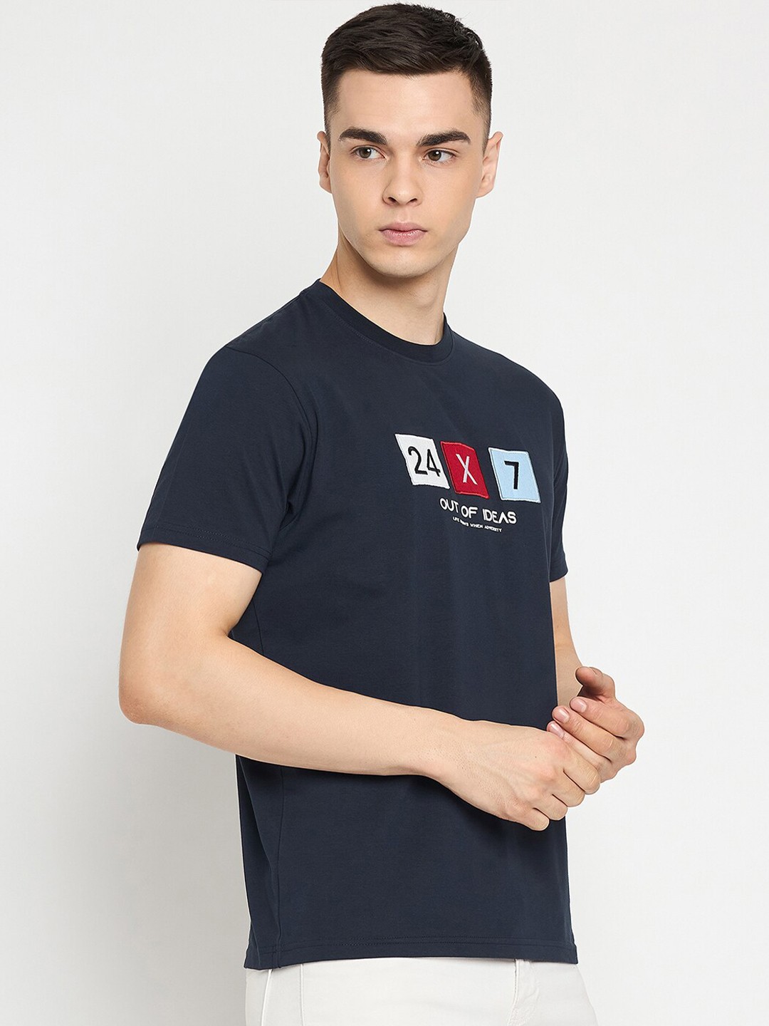 

98 Degree North Varsity Printed Pure Cotton T-shirt, Navy blue