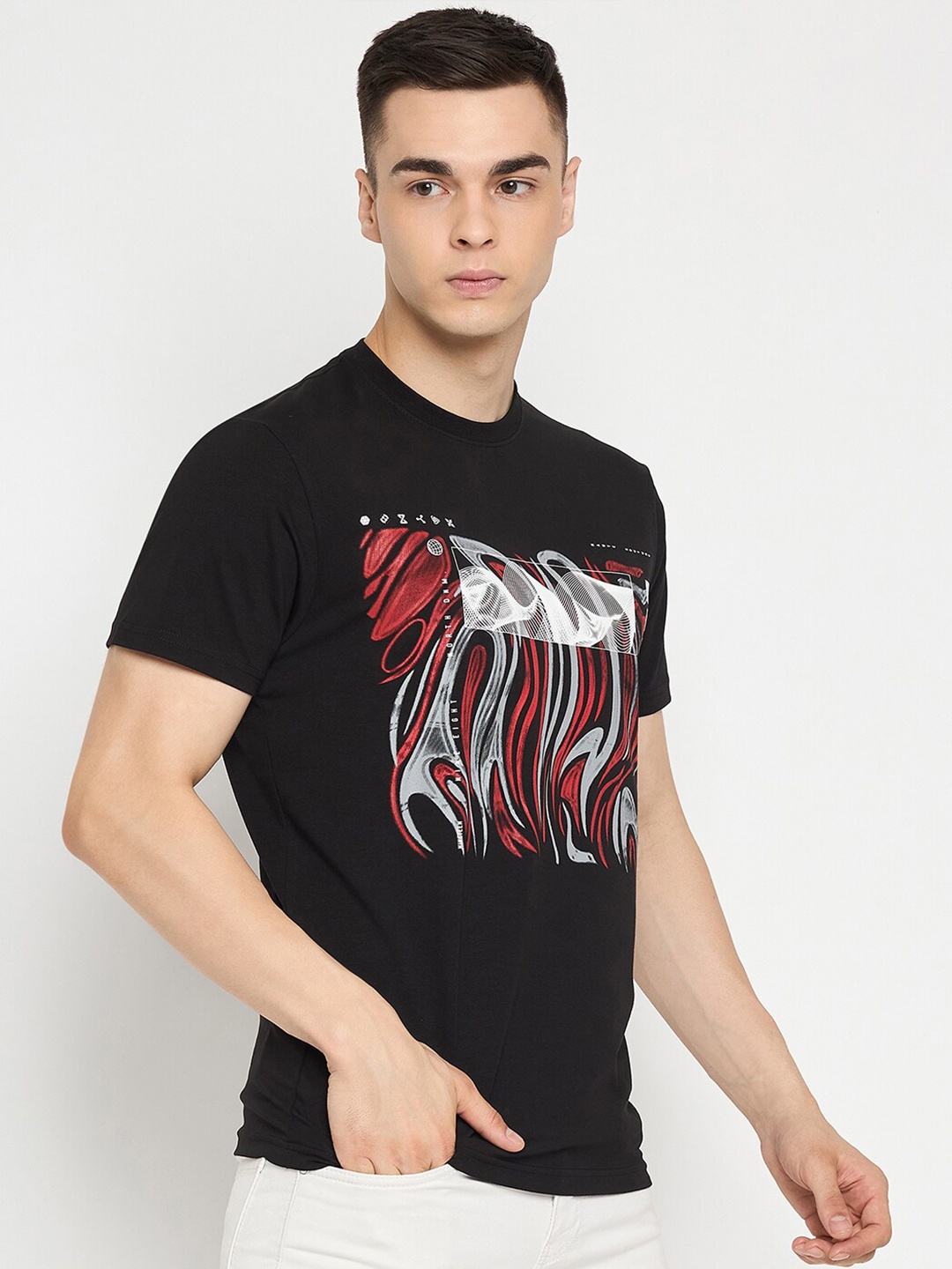 

98 Degree North Graphic Printed Pure Cotton T-shirt, Black