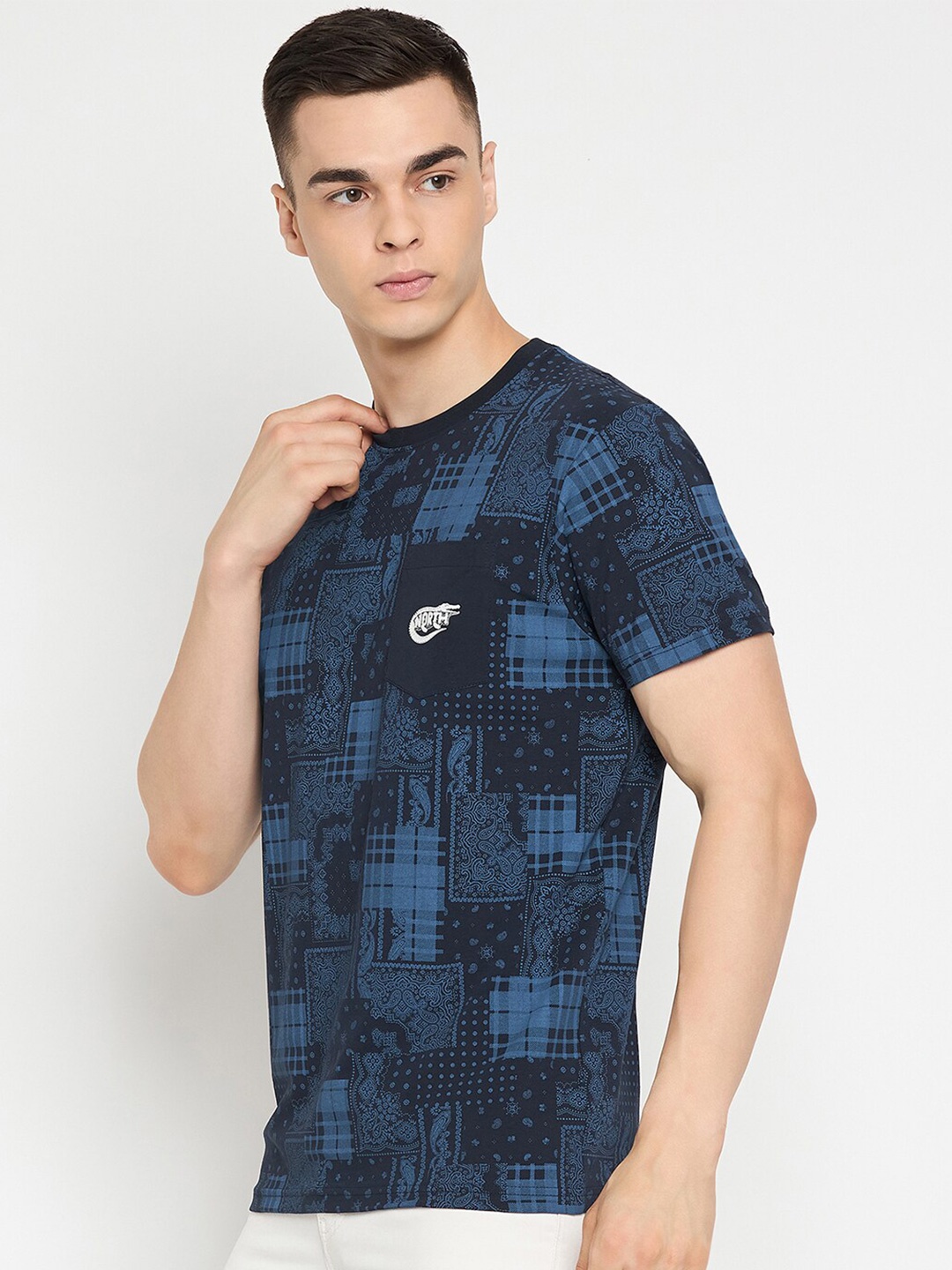 

98 Degree North Abstract Printed Pure Cotton T-shirt, Navy blue