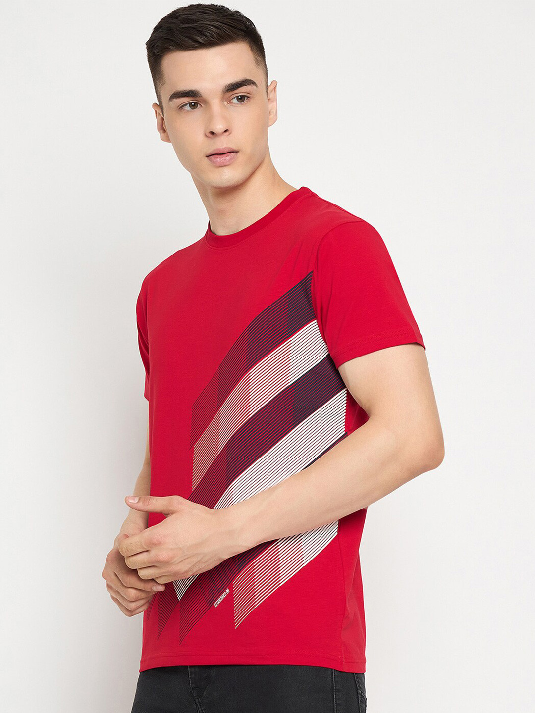 

98 Degree North Graphic Printed Round Neck Short Sleeves Pure Cotton T-shirt, Red