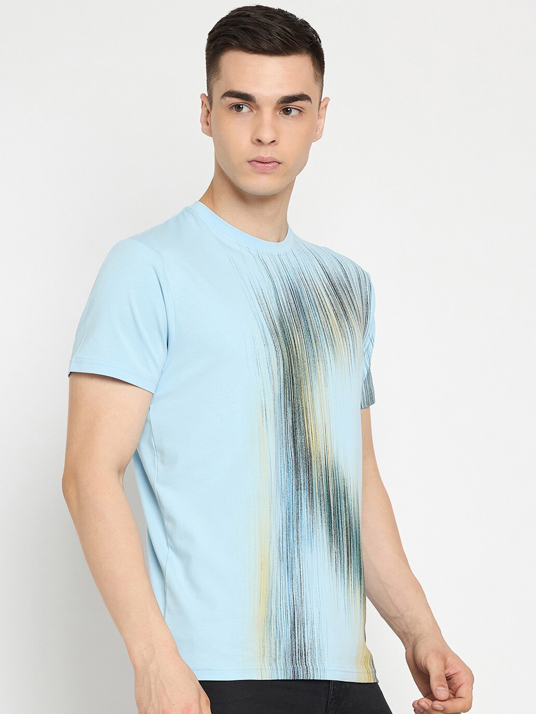 

98 Degree North Abstract Printed Pure Cotton T-shirt, Blue