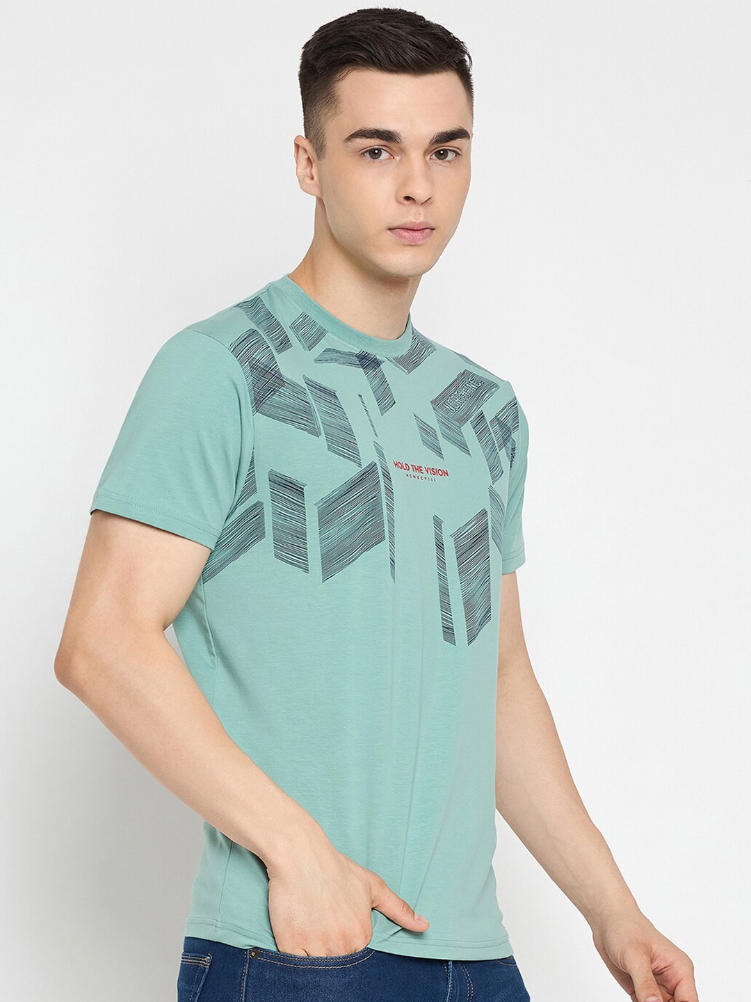 

98 Degree North Typography Printed Round Neck Short Sleeve Pure Cotton T-shirt, Sea green