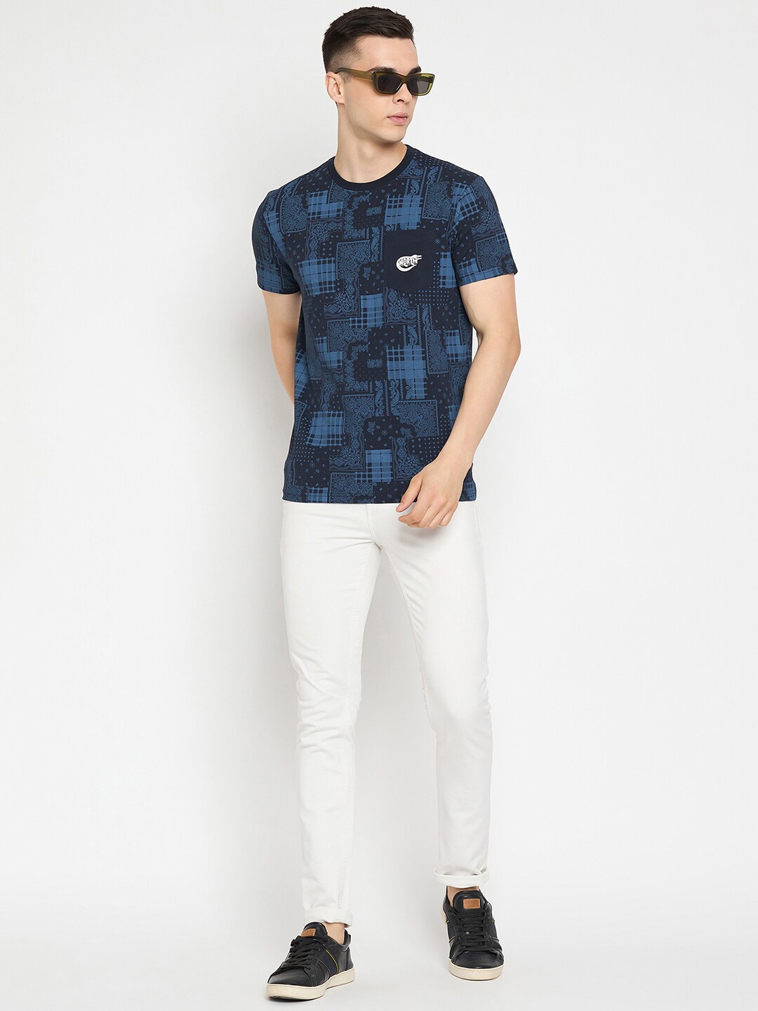 

98 Degree North Abstract Printed Pure Cotton T-shirt, Navy blue