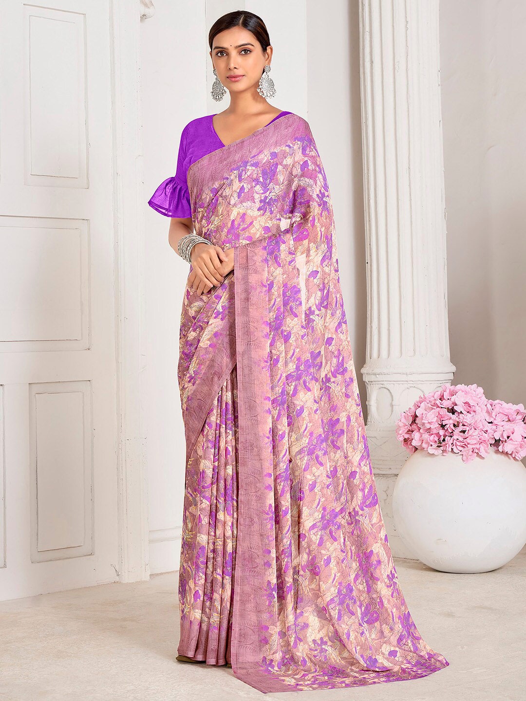 

Mitera Abstract Printed Bagru Saree, Rose gold