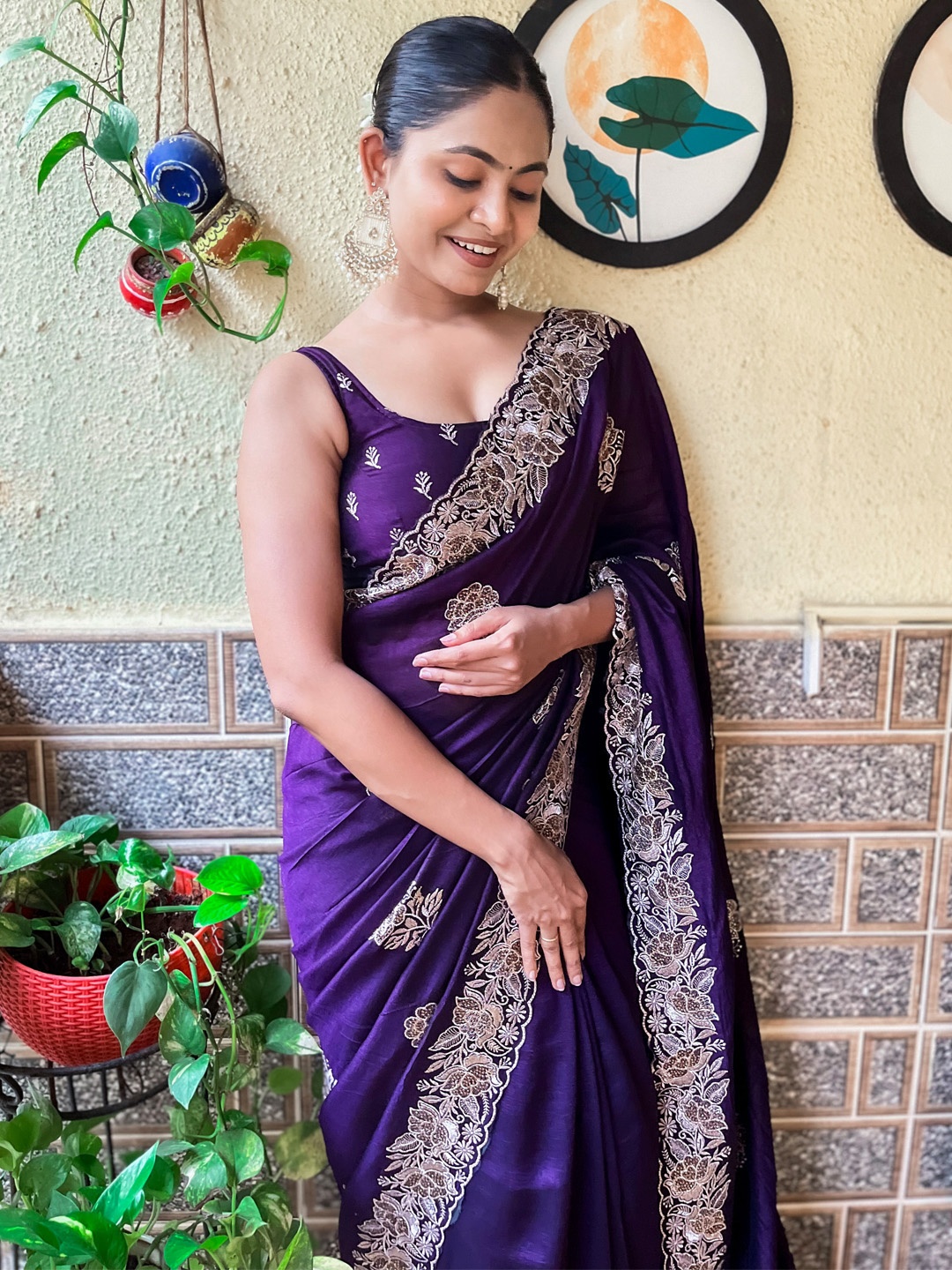 

Mitera Paisley Embroidered Saree, Purple