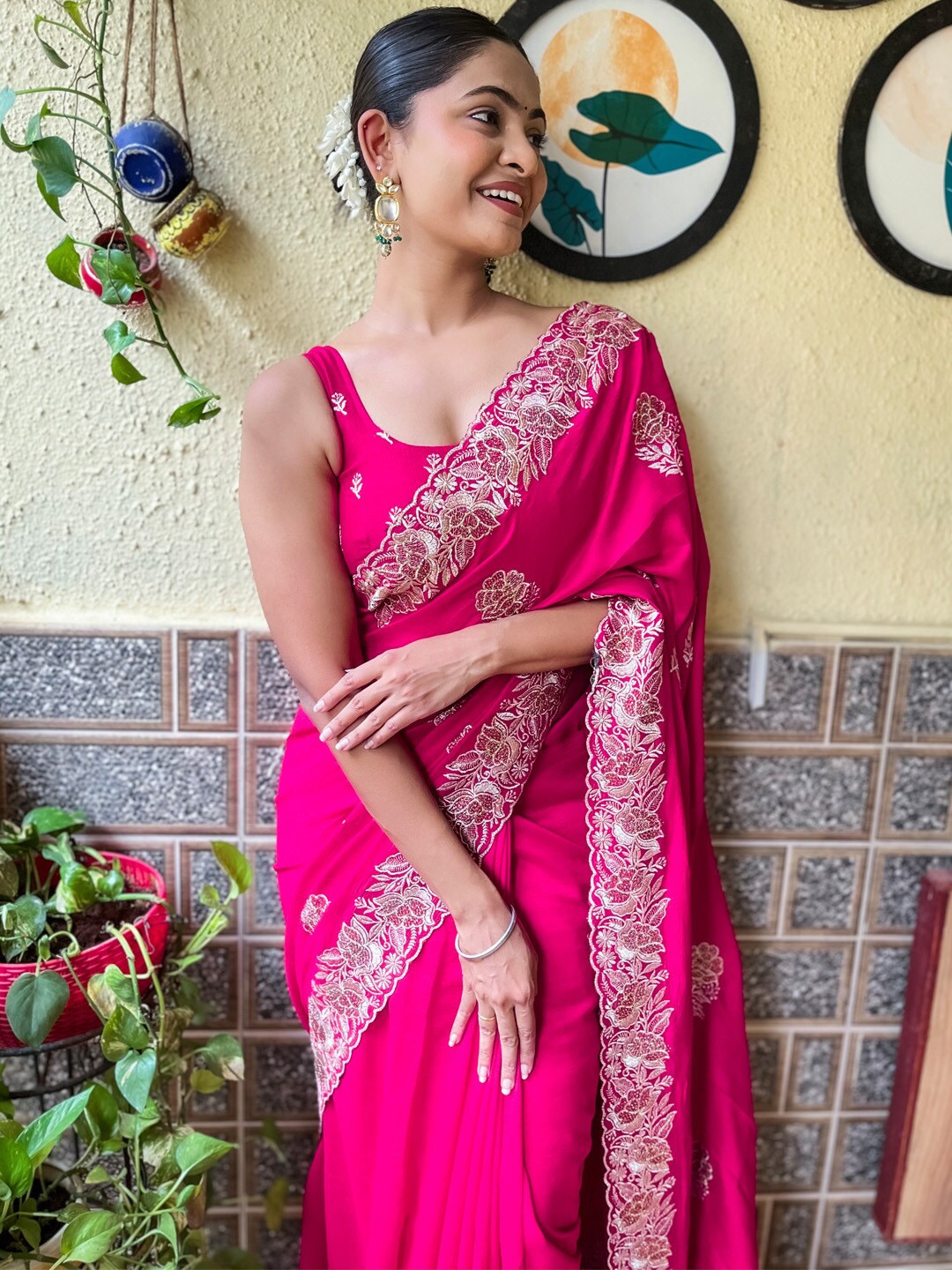 

Mitera Paisley Embroidered Saree, Pink