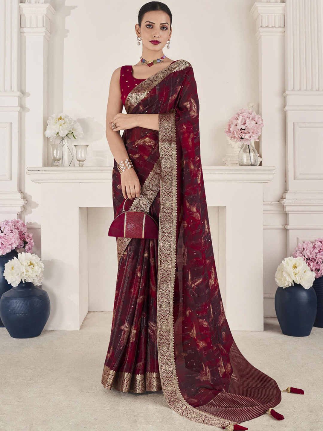 

Mitera Abstract Woven Design Zari Banarasi Saree, Pink
