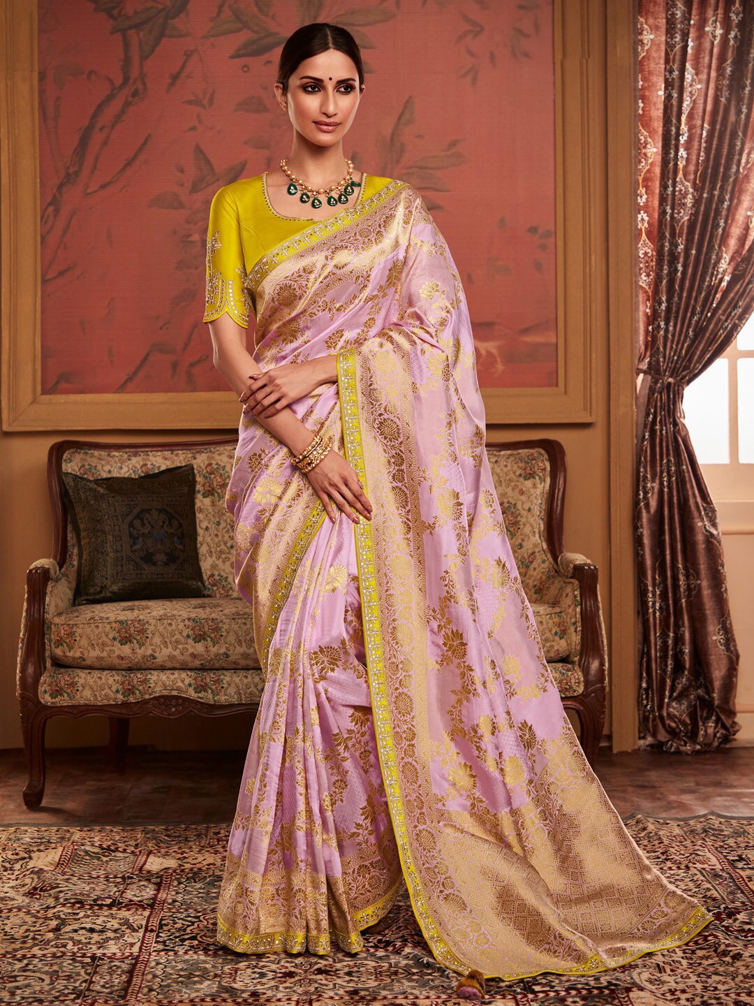 

Mitera Mauve Ethnic Motifs Woven Design Sequinned Saree