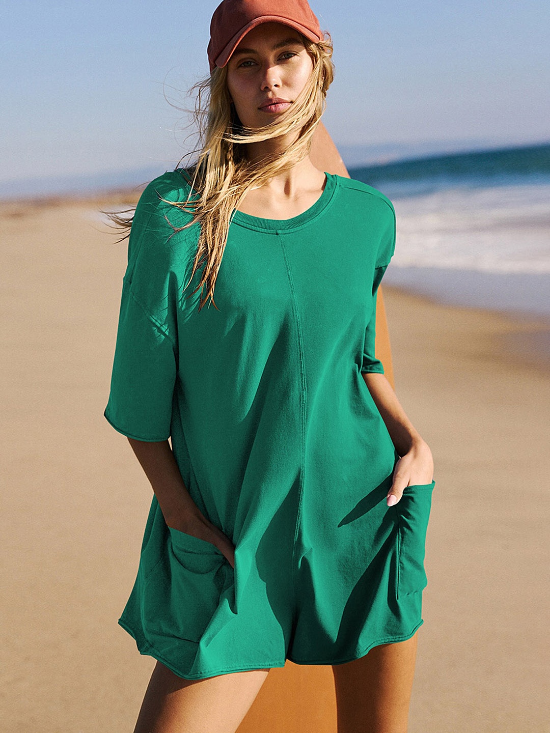 

LULU & SKY Square Patch Pocket Boxy Playsuit, Green
