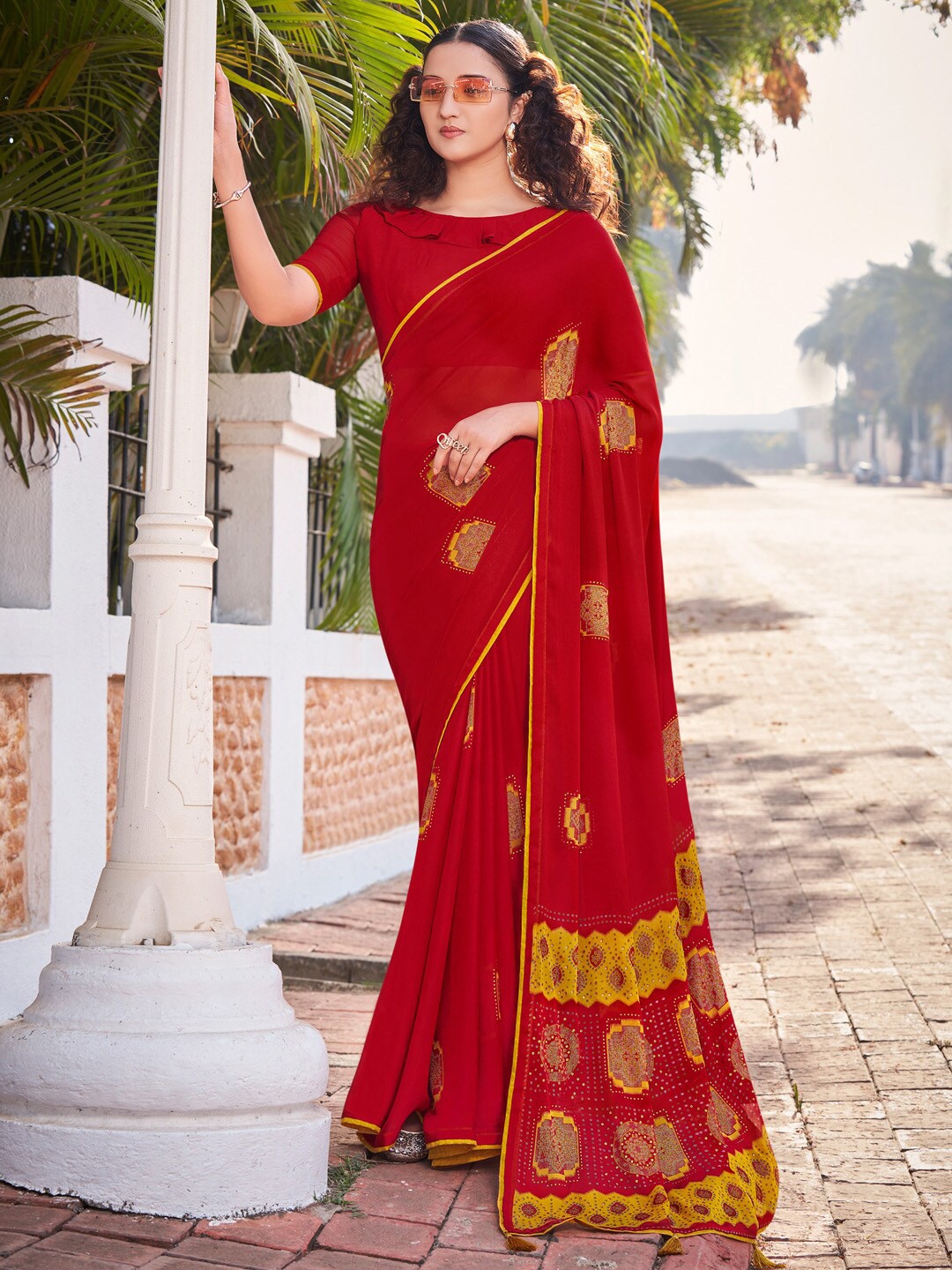 

Saree mall Red & Yellow Ethnic Motifs Printed Sarees