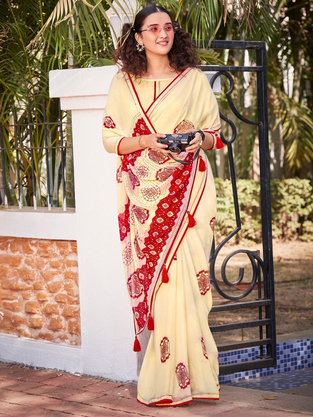 

Saree mall Ethnic Motifs Printed Sarees, Cream