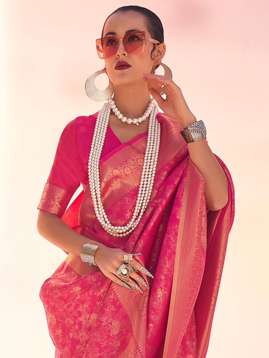 

Saree mall Floral Woven Design Zari Kanjeevaram Saree, Pink