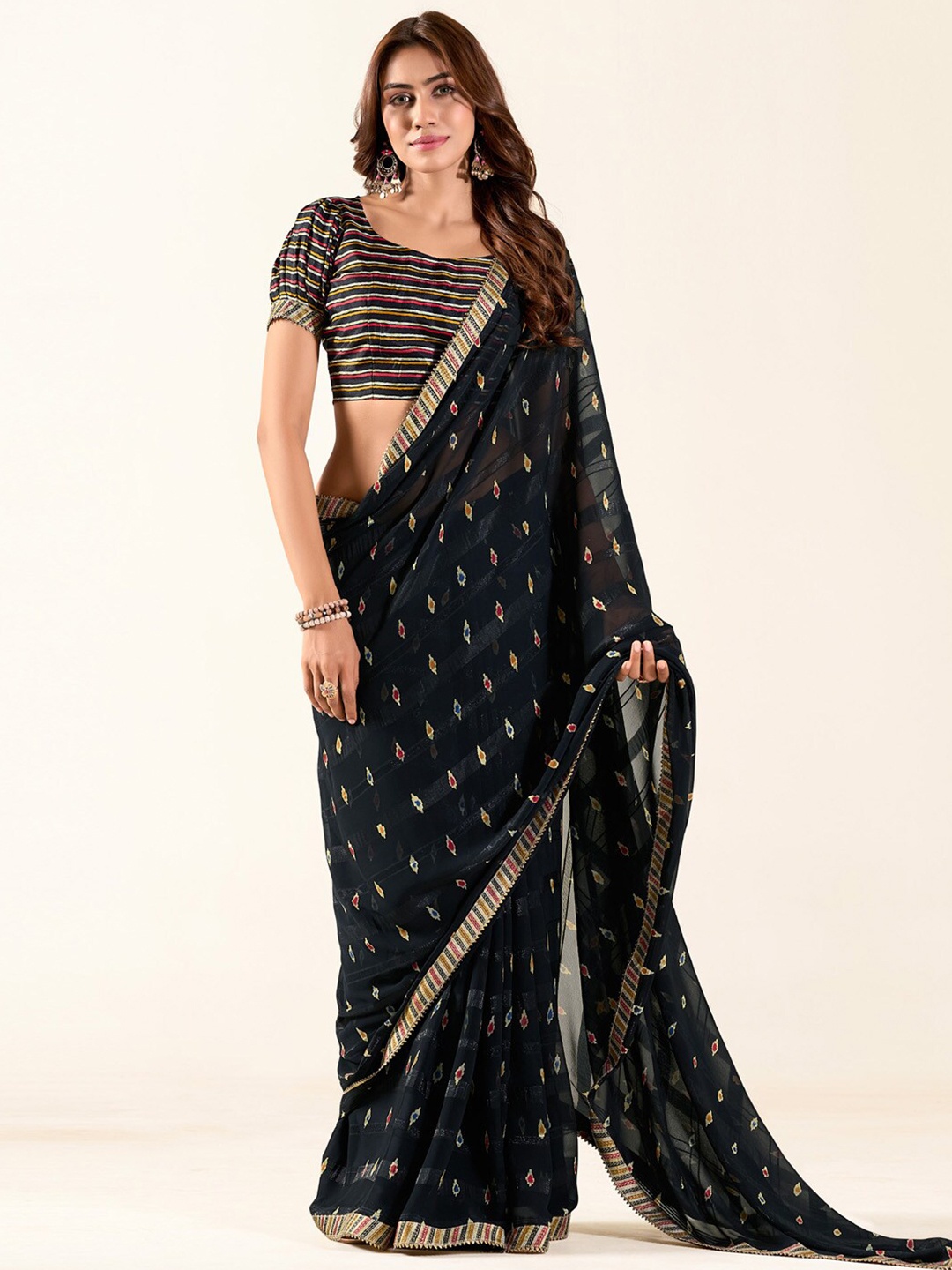

Saree mall Sequinned Poly Georgette Saree, Black